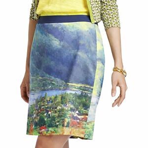 Meadow Rue Anthropologie Cottagecore Countryside Novelty Print Pencil Skirt 4 S